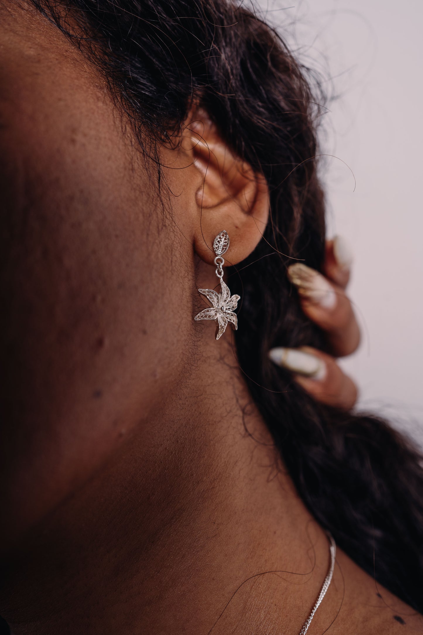 Boucles d'oreilles ylang en argent pendantes